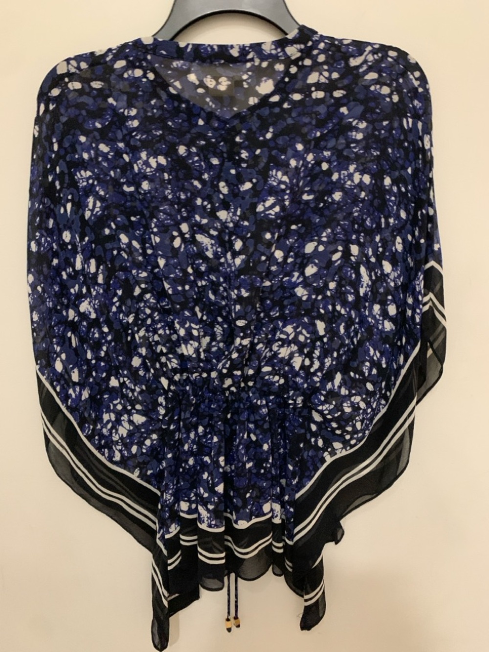 Michael Kors Sheer Top Drawstring Waist Blue/Black NWOT
